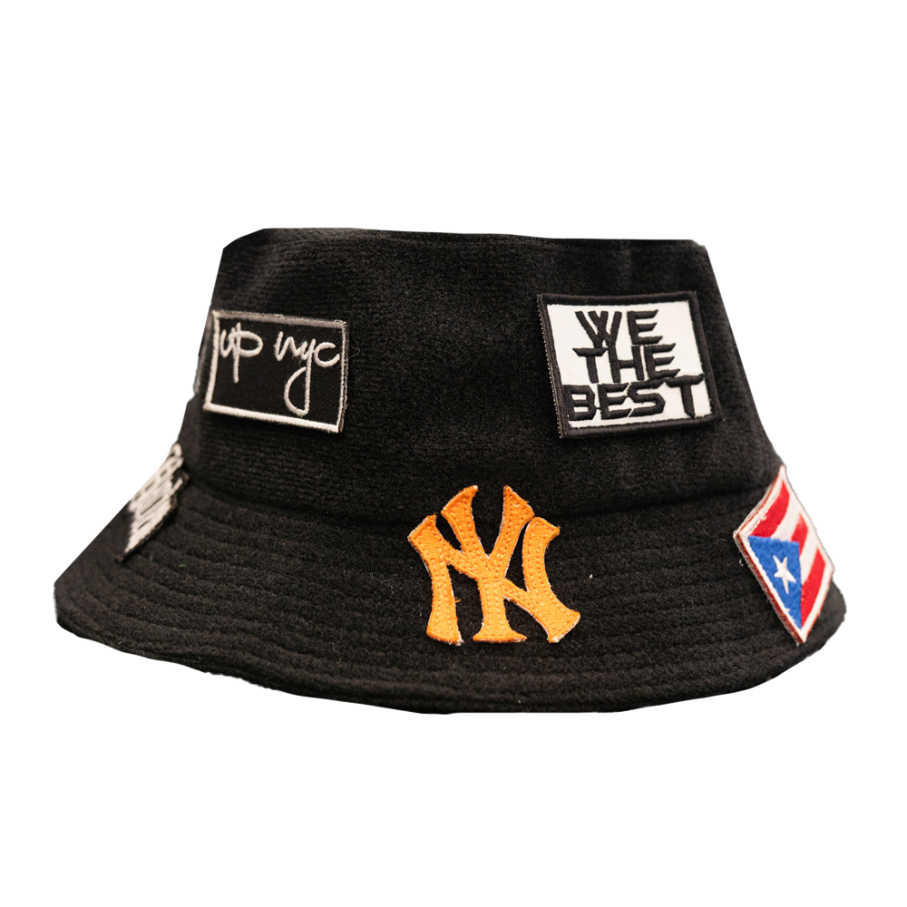 UP NYC x Stiky Black Bucket Hat with Patches