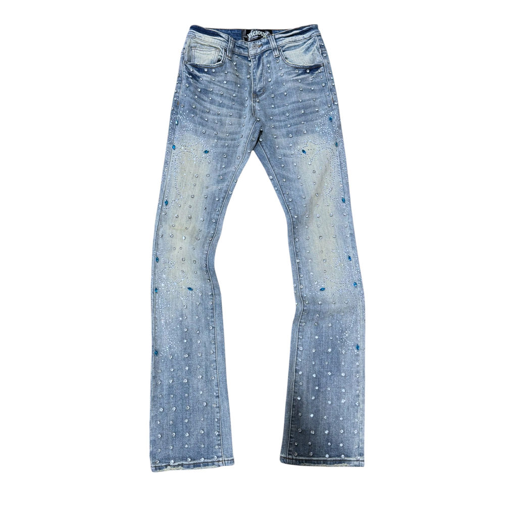 Denim Place Vicious Embellished Rhinestone Flare Denim