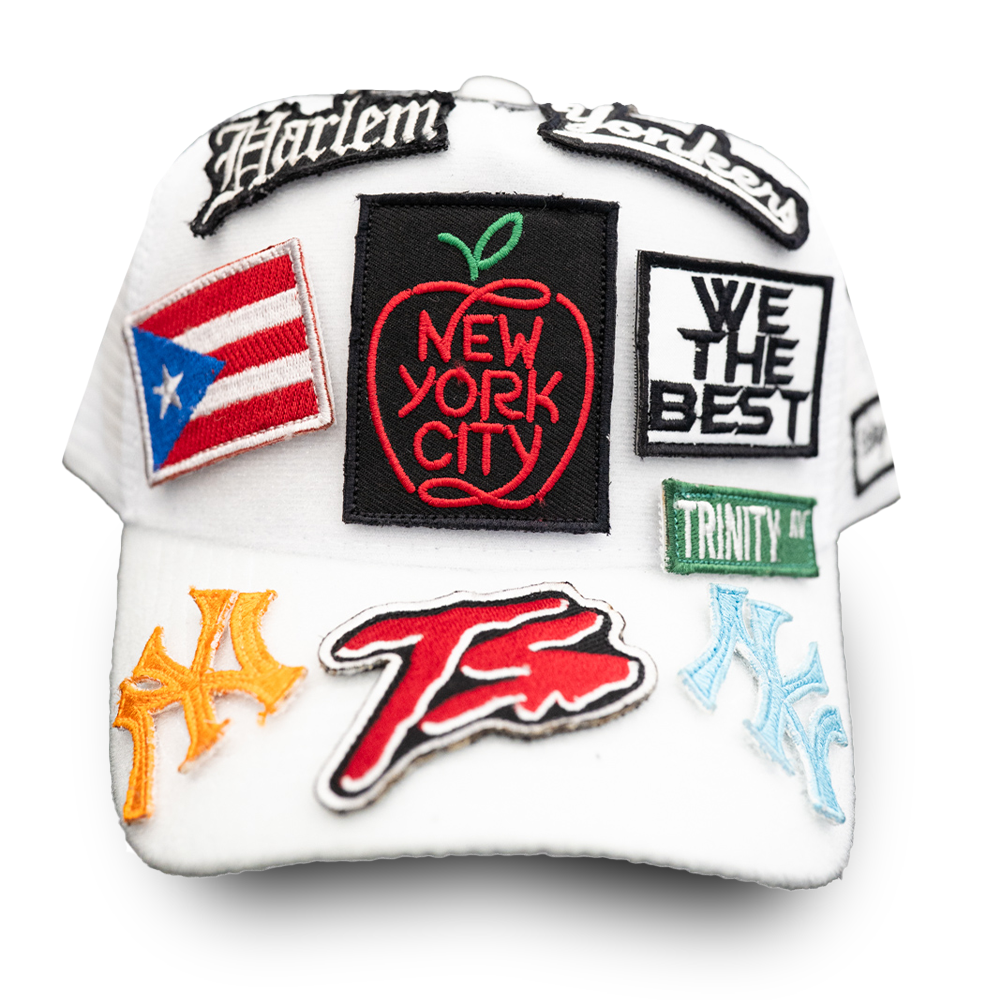 UP NYC x Stiky White Trucker Hat with Patches