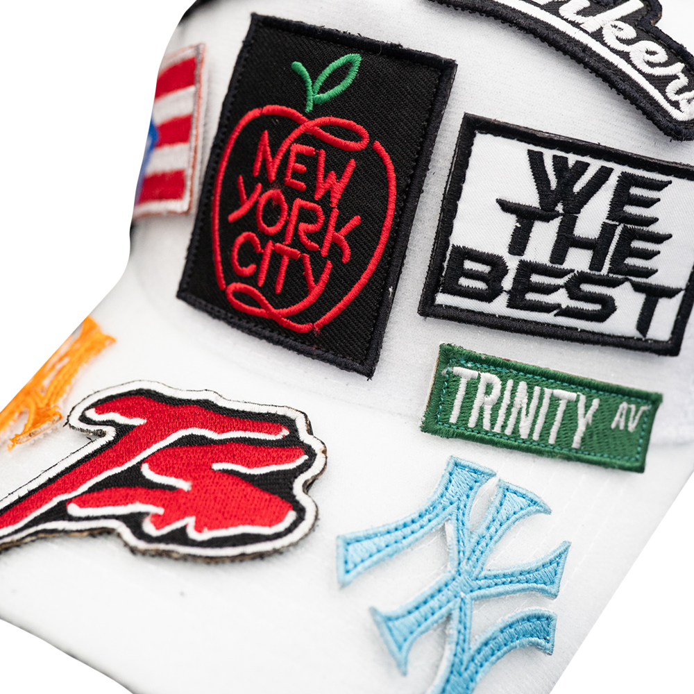 UP NYC x Stiky White Trucker Hat with Patches