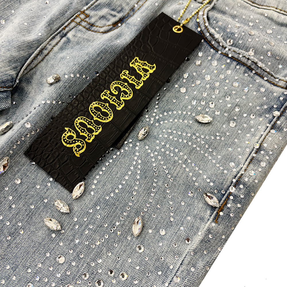 Denim Place Vicious Embellished Rhinestone Stack Demin